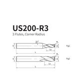 G-US200-R3 3 Flute Corner Radius Coated Endmills - Big-tools Industrial Supply Tools for Metal Cutting